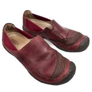 Keen Slip On Shoes Womens 7.5 Burgundy Red Leather Shoes Loafers Hiking Stitched